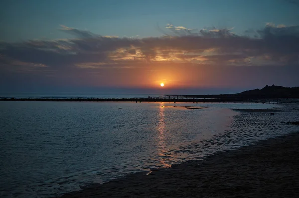 Vedere Pitorească Țărmul Mării Apus Soare Cadiz Spania — Fotografie, imagine de stoc