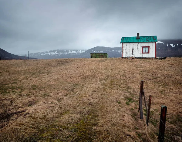Ladang Kering Dan Lumbung Kayu Tua Musim Dingin Bleik Nordland — Stok Foto