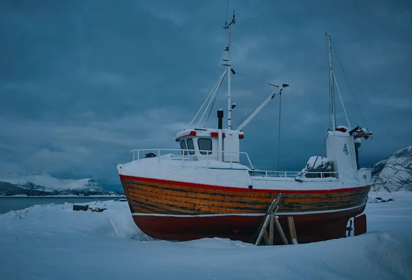 Wooden Boat Beach Winter Season Royalty Free Stock Images