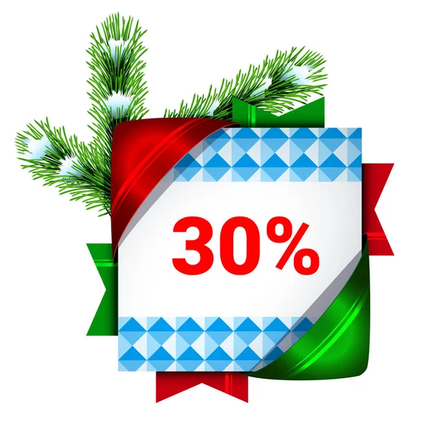 Banner de Navidad treinta por ciento de descuento . — Vector de stock