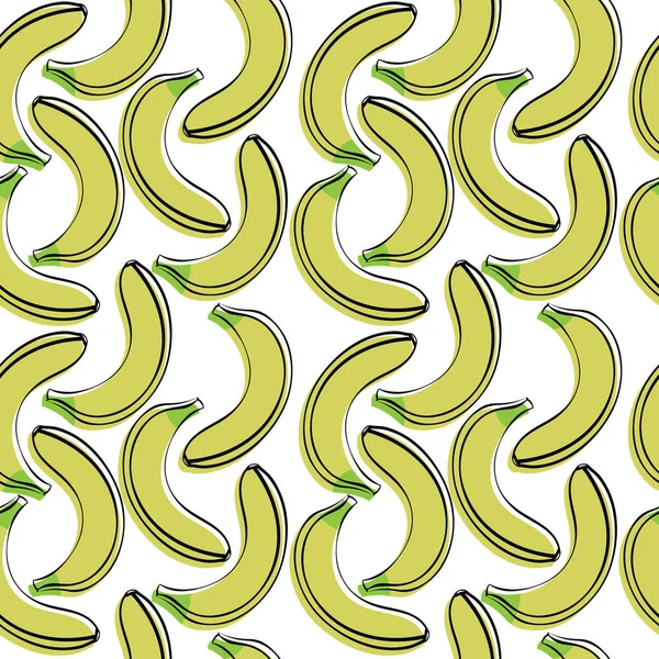Seamless pattern of cartoon bananas. Drawn fruit on a white back — Stock Vector