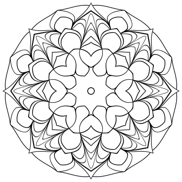 Монохромная мандала. Симметричный рисунок в круге. Контур i — стоковый вектор