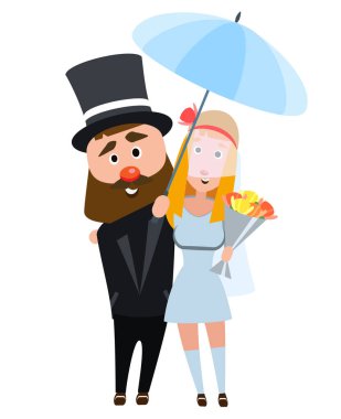 Gelin ve damat kucaklaşıyor. Mutlu romantik çift. Genç 