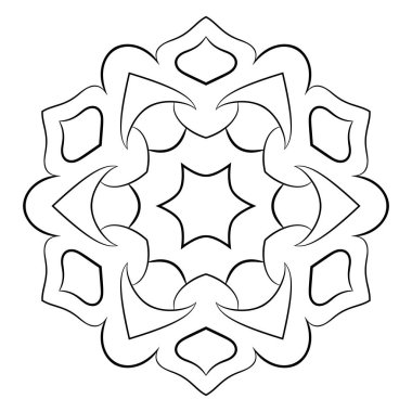 Renk kitabı için Contour mandala. Tek renkli illüstrasyon. Semmetr