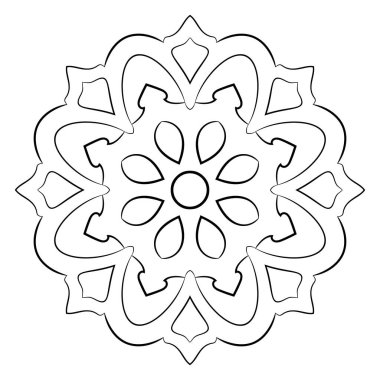 Renk kitabı için Contour mandala. Tek renkli illüstrasyon. Semmetr