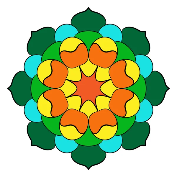 El mandala de colores. Un patrón repetitivo en el círculo. Una belleza. — Vector de stock