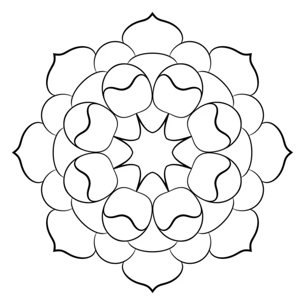 Mandala de contorno para livro de cores. Ilustração monocromática. Simetr —  Vetores de Stock