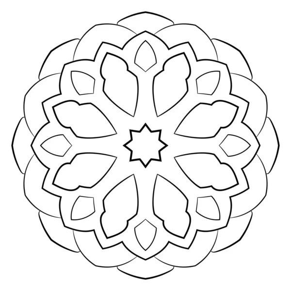 Mandala de contorno para livro de cores. Ilustração monocromática. Simetr —  Vetores de Stock