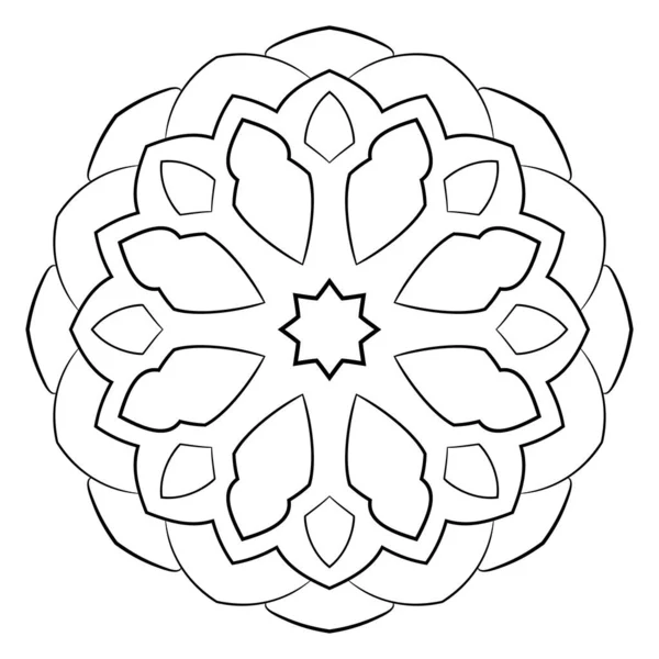 Mandala de contorno para libro de colores. Ilustración monocromática. Symmetr. — Vector de stock
