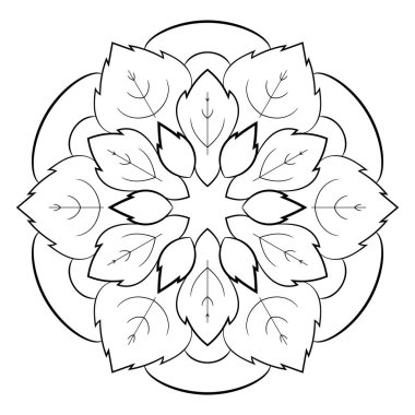 Renk kitabı için Contour mandala. Tek renkli illüstrasyon. Semmetr