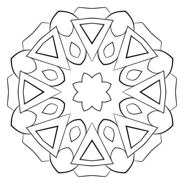 Renk kitabı için Contour mandala. Tek renkli illüstrasyon. Semmetr