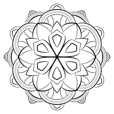 Renk kitabı için Contour mandala. Tek renkli illüstrasyon. Semmetr