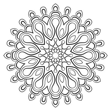 Renk kitabı için Contour mandala. Tek renkli illüstrasyon. Semmetr