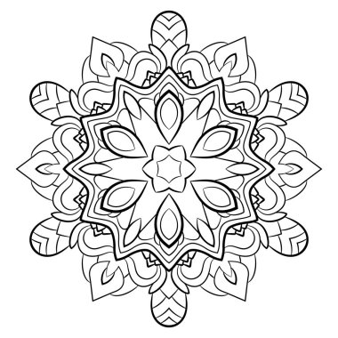 Renk kitabı için Contour mandala. Tek renkli illüstrasyon. Semmetr
