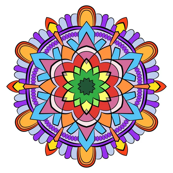 Mandala coloré pour livre de couleur. Modèle symétrique dans le cercle — Image vectorielle