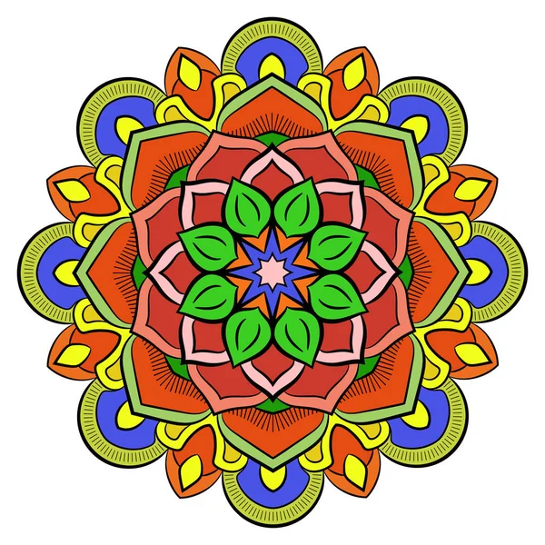 Mandala coloré pour livre de couleur. Modèle symétrique dans le cercle — Image vectorielle