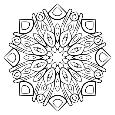 Renk kitabı için Contour mandala. Tek renkli illüstrasyon. Semmetr