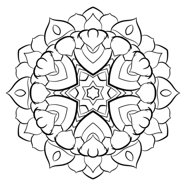 Konturmandala für Farbbuch. Monochrome Illustration. Symmetrie — Stockvektor