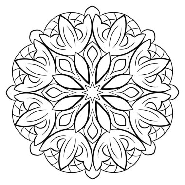 Renk kitabı için Contour mandala. Tek renkli illüstrasyon. Semmetr