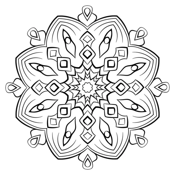 Contour Mandala för färgbok. Enfärgad illustration. Symmetr — Stock vektor