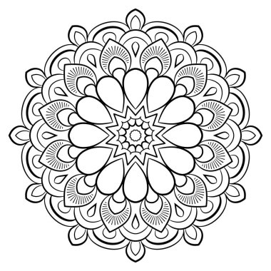 Renk kitabı için Contour mandala. Tek renkli illüstrasyon. Semmetr