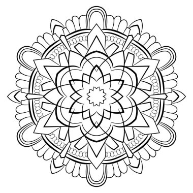 Renk kitabı için Contour mandala. Tek renkli illüstrasyon. Semmetr
