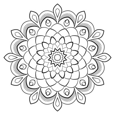 Renk kitabı için Contour mandala. Tek renkli illüstrasyon. Semmetr