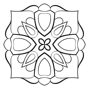 Tek renkli mandala. Karede simetrik desen var. Devam et.