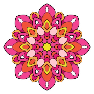 Parlak renkli mandala. Çemberin içinde tekrarlanan bir kalıp. Bir arı.