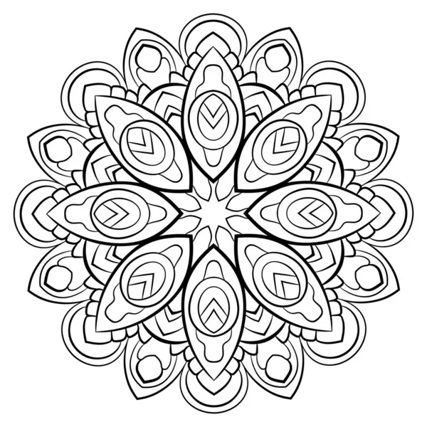 Contour Mandala för färgbok. Enfärgad illustration. Symmetr — Stock vektor