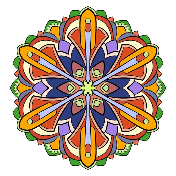 Mandala coloré pour livre de couleur. Modèle symétrique dans le cercle — Image vectorielle