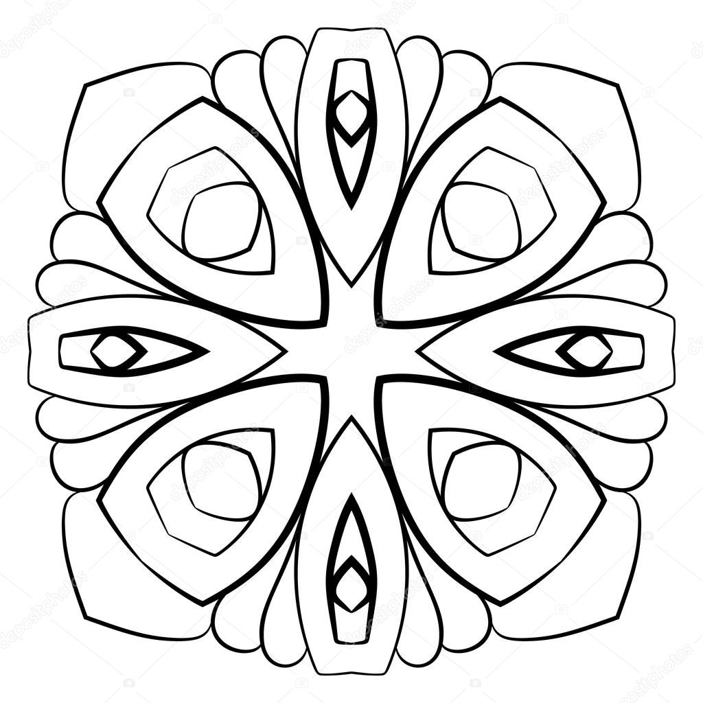 Monochrome mandala. Symmetrical pattern in the square. Contour i