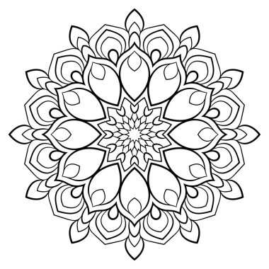 Renk kitabı için Contour mandala. Tek renkli illüstrasyon. Semmetr