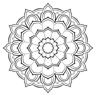 Renk kitabı için Contour mandala. Tek renkli illüstrasyon. Semmetr
