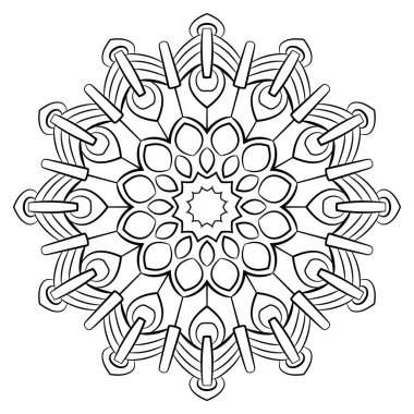 Renk kitabı için Contour mandala. Tek renkli illüstrasyon. Semmetr