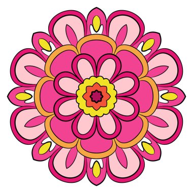 Parlak renkli mandala. Çemberin içinde tekrarlanan bir kalıp. Bir arı.