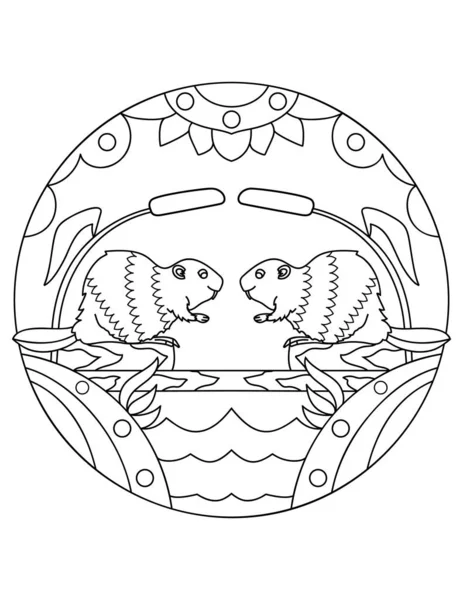 Образец с бобрами. Иллюстрация с грызуном. Мандала с животным. Раздел раскраски для детей и взрослых . — стоковый вектор