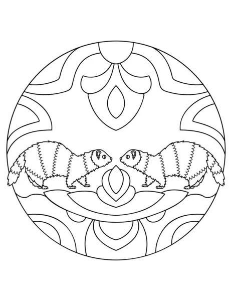 Vzor s fretkami. Ilustrace s fretkou. Mandala se zvířetem. Omalovánky pro děti a dospělé. — Stockový vektor