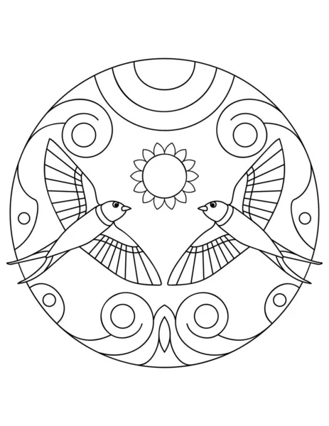 Patrón con Golondrina. Ilustración con golondrinas. Mandala con un animal. Página para colorear para niños y adultos . — Vector de stock