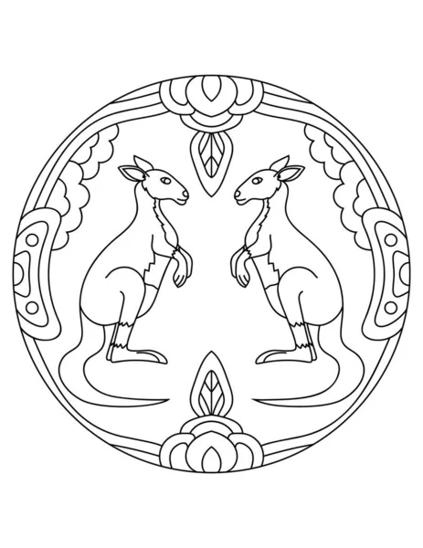 Узор кенгуру. Иллюстрация кенгуру. Мандала с животным. Кенгуру в круглой рамке . — стоковый вектор