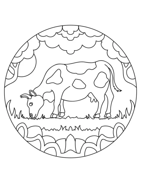Cow pattern. Illustration of cow. Mandala with an farm animal. Cow in a circular frame.