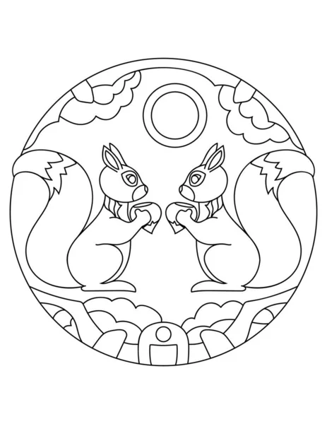 Patrón de ardilla. Ilustración de ardillas. Mandala con un animal. Animal salvaje en un marco circular . — Vector de stock