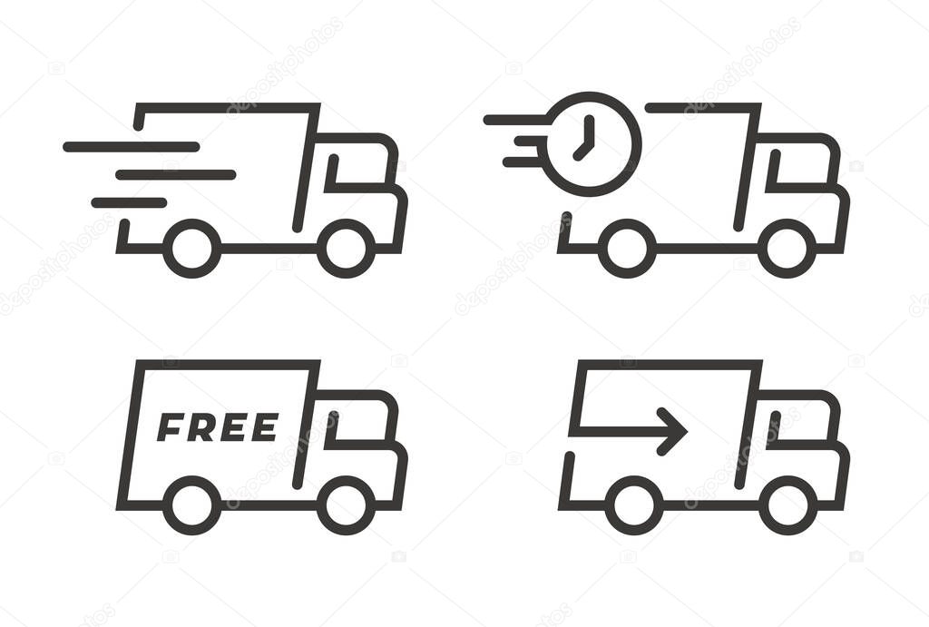 Set of Fast Shipping Truck . Flat Icon Design