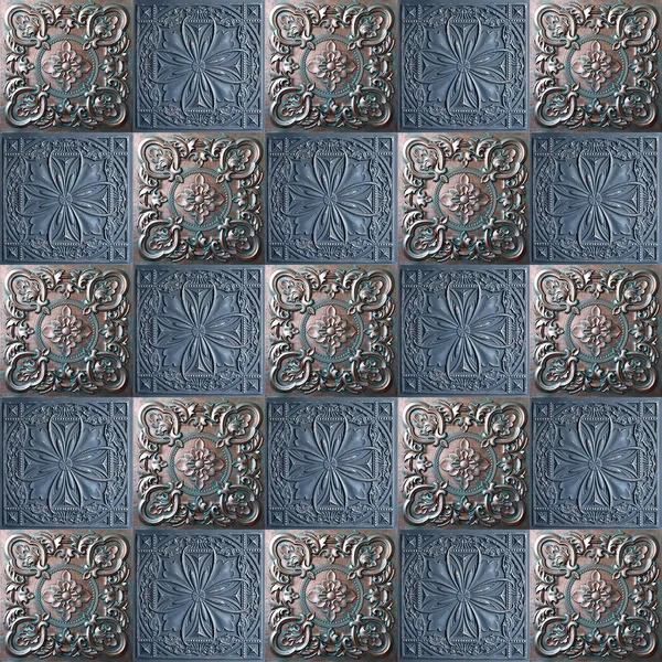 Old Decorative Painted Tin Ceiling Tiles Seamless Pattern — Stock Photo, Image