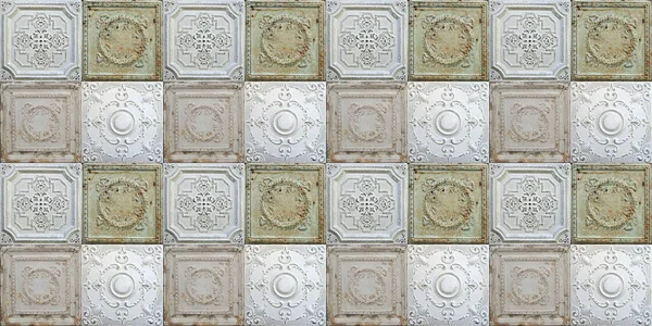 古い装飾的な錫の天井タイルを塗装 シームレスなパターン — ストック写真