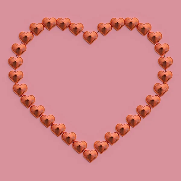 Chain of golden hearts.Perfect Love symbol. Valentine\'s Day sign. 3d rendering