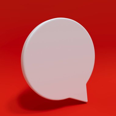 Beyaz konuşma baloncuğu pimi kırmızı arkaplanda 3 boyutlu efektle izole edildi