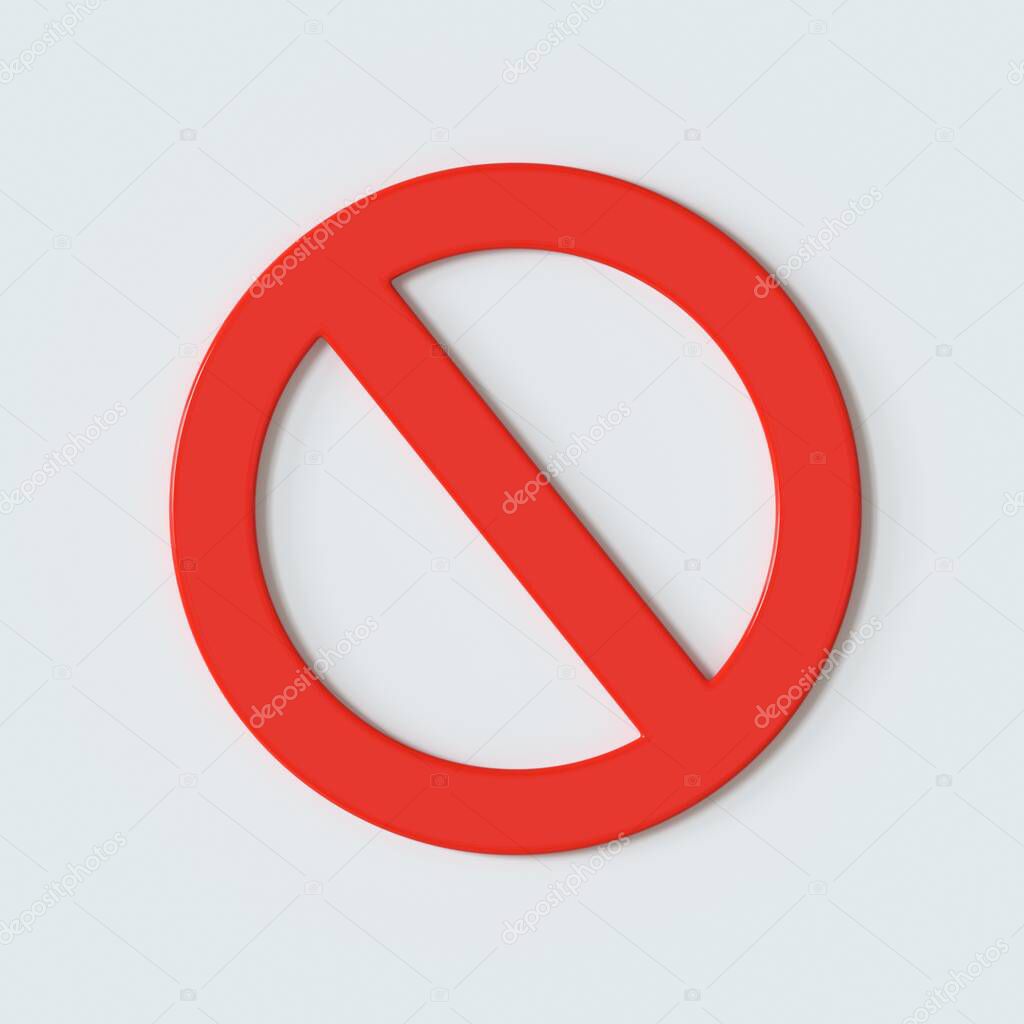 General prohibition sign. Red circle with a red diagonal line through it. International no symbol. Isolated on white background. 3d render