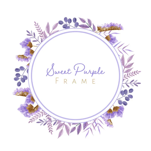 Aquarela folhas e flores moldura em tema roxo para casamento — Vetor de Stock