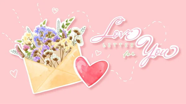 Love letter for Valentine\'s day and any special celebration day. Design of statice flowers in watercolor painting and papercut. Aim using for wallpaper, banner, card, and printing.